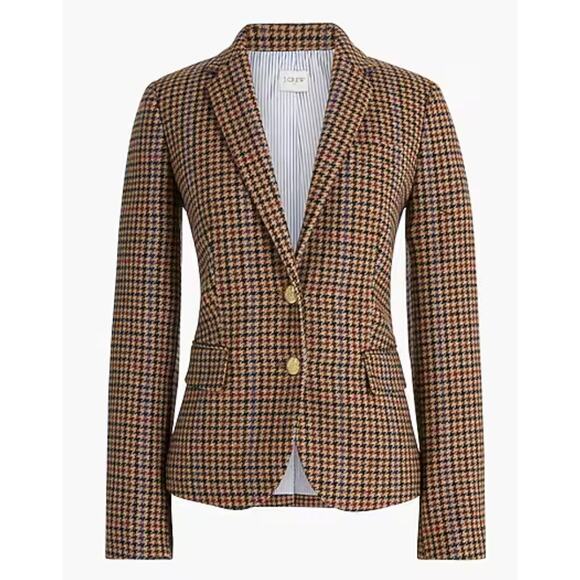 J. CREW Wool Blend Schoolboy Blazer in Camel Multi Houndstooth Size 6 - Picture 2 of 9